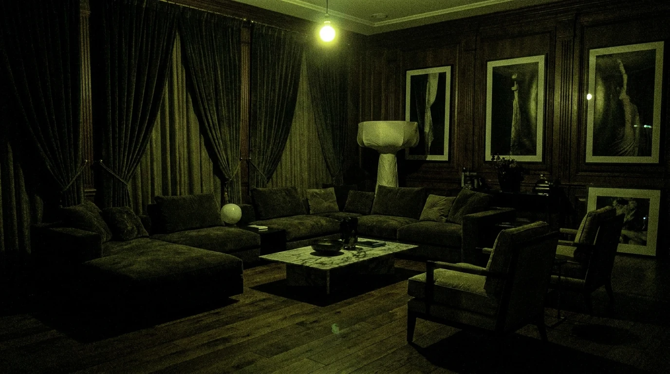 A grand living room as shot on a phone in poor low light