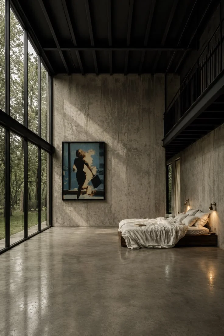A bedroom as shot on a phone, dim and unmade