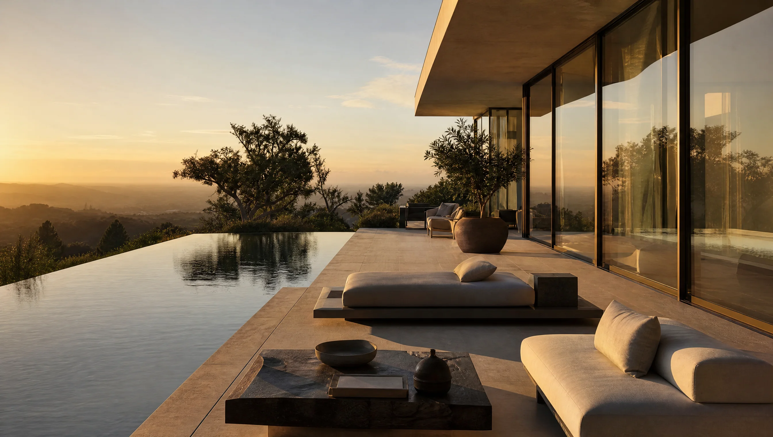 An honestly graded terrace at golden hour